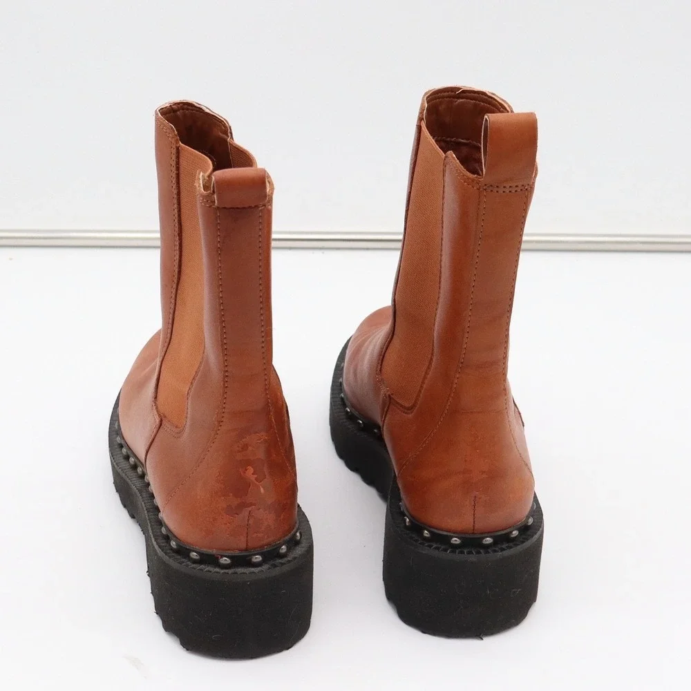Vince Camuto Boots Womens 6 Meendey Cognac Brown Studded Lug Platform Fair